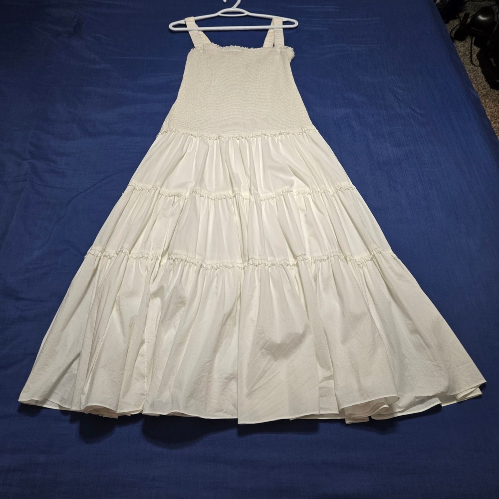 Cinq a Sept Maxi Dress Women Small White Good Smocked Tiered Cotton Blend Ruffle